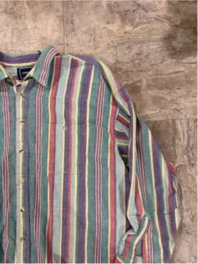 VTG 90s Cordova Multicolor Pink Green Vertical Stripe Button Down Mens 2X Retro